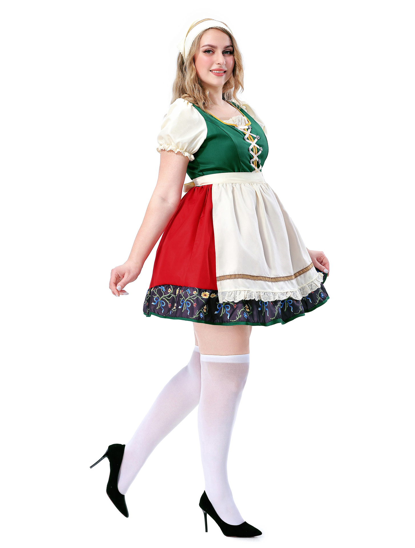 Plus Size Dirndl Dress Bavarian Oktoberfest Costume Floral Print Apron Dress